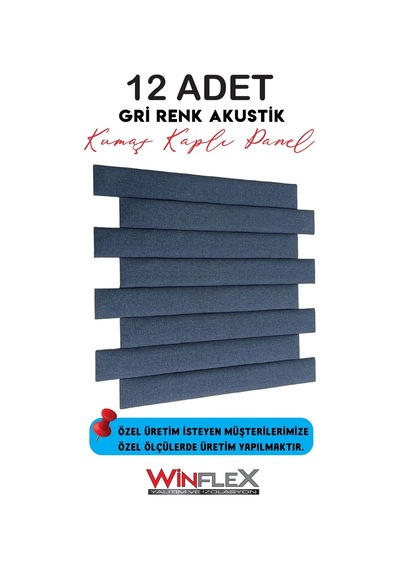 12 Adet Dekoratif Akustik Kumaş Kaplı Panel- 10x100cm Antrasit Antrasit Gri