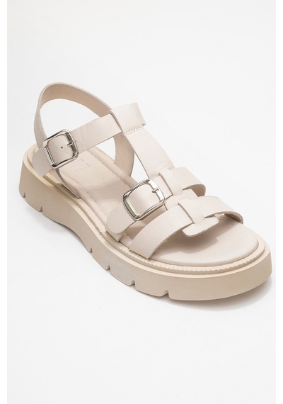 Luvishoes Melvın Ekru Hakiki Deri Kadın Sandalet Ekru