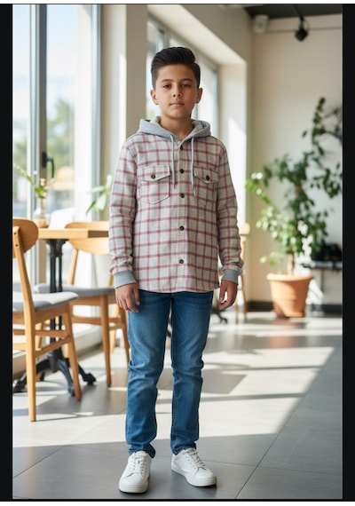 Gala Kolu Lastkli Kapüşonlu Çizgili Unisex Çocuk Gömlek KREM