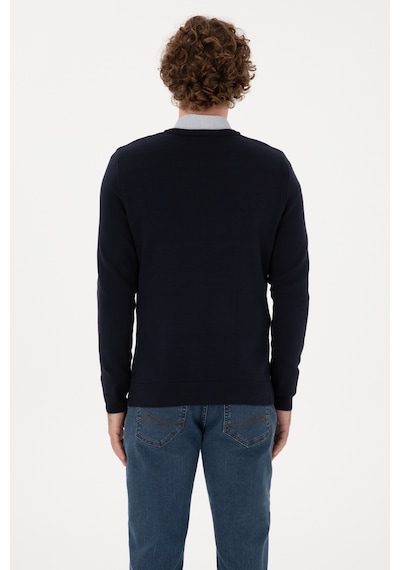 U.S. Polo Assn. Erkek Slim Fit V Yaka Lacivert Basic Kazak 50313668-VR033