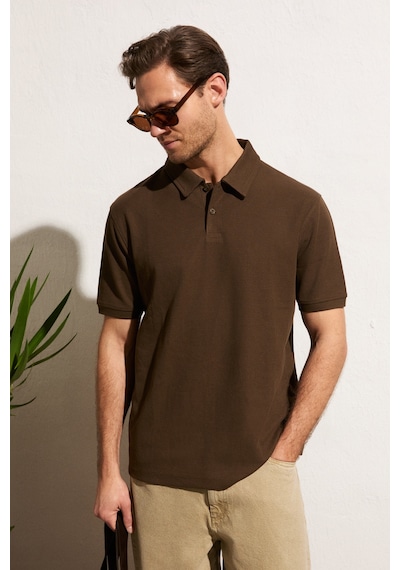 Grımelange Mınnutu Erkek Organik Pamuklu Polo Yakalı Regular Fit Kahverengi T-shirt