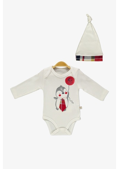 Mnk Baby & Kids Kravatlı Penguen Badi , Pantolon , Şapka Penye Takım Mnk0587 Kırmızı
