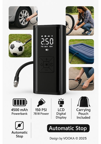 Taşınabilir Dijital Hava Pompası 150 Psı 4500 Mah Kompresör Araba,bisiklet,motor Top & Şişme