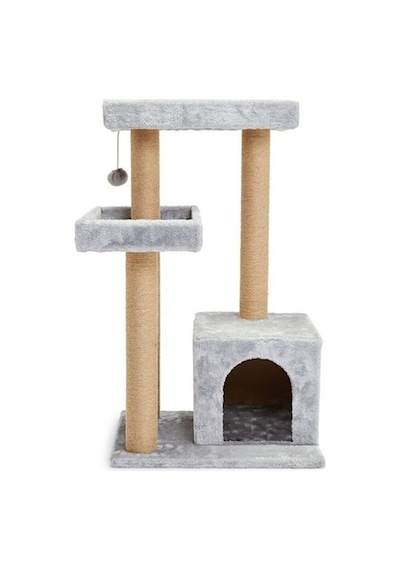 Reyo Pet Kulübeli Çift Teraslı Kedi Tırmalaması Gri