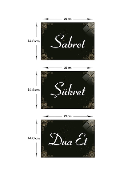 Decorita Cam Tablo|Sabret-Şükret-Dua Et-Beyaz Yazı|14,8cm x 21cm