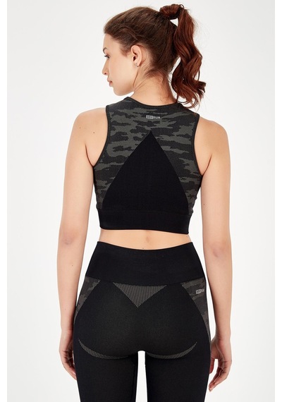Maraton Active Slimfit Kadın Bisiklet Yaka Kolsuz Fitness Siyah Bra 813054-Siyah