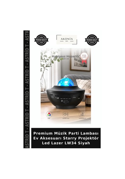 Premium Müzik Parti Lambası Ev Aksesuarı Starry Projektör Led Lazer Lw34 Siyah