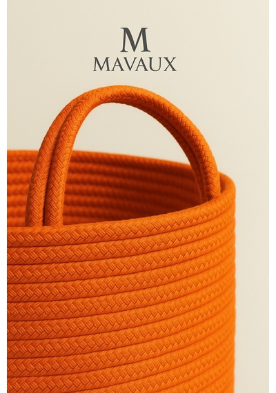 Mavaux Doğal El Dokuma Hasır Jüt Sepet 20x26 Cm Dekoratif, Çok Amaçlı, Şık Ve Dayanıklı Saklama Sepeti Turuncu