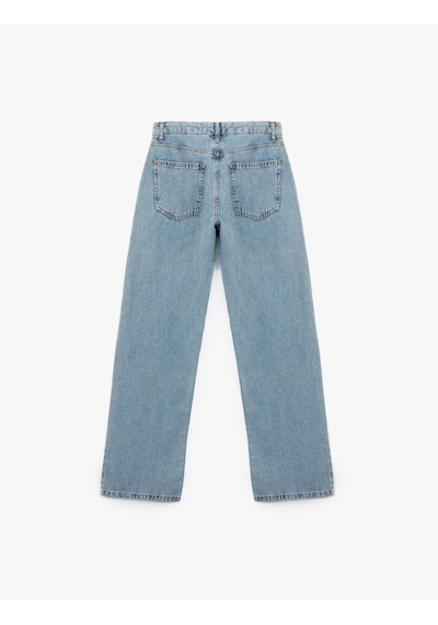 Koton Pamuklu Düğmeli Düz Paça Taş Detaylı Jean Pantolon - Straight Fit Jean Açık İndigo 7wal40018md Koton Pamuklu Düğmeli Düz Paça Taş Detaylı Jean Pantolon - Straight Fit Jean Açık İndigo 7wal40018md