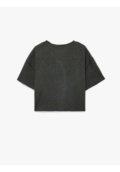 Koton Kısa Kollu Bisiklet Yaka Basic Oversize Tişört Antrasit 6wal10190ık Antrasit