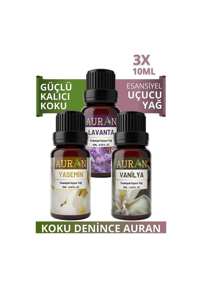 AURAN Lavanta, Yasemin, Vanilya Saf Uçucu Yağ Buhurdanlık 3 X10ML