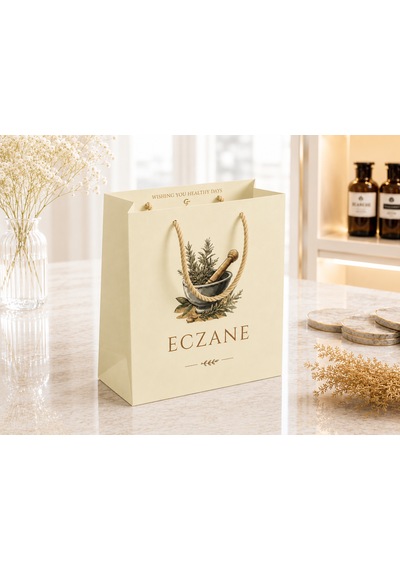 Eczane Karton Çanta Körüklü Premium Klasik Bej 14x8x20 Cm - 10 Adet