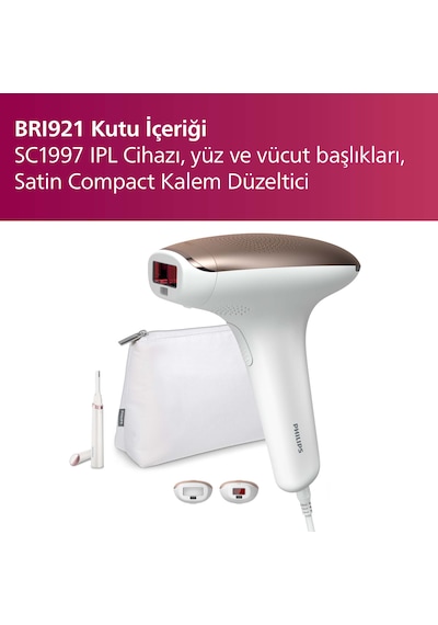 Philips Lumea 7000 Serisi BRI921/00 IPL Tüy Alma, Tüy Kısaltıcı,Vücut ve Yüz için 2 Başlık, Çanta
