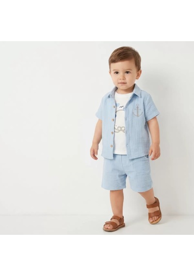 Veraura Lifestyle 6/24 Ay Atletli Müslin Kumaş 3 Parça Bebek Takımı Mavi