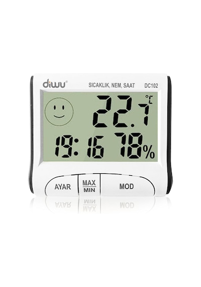Diwu Dc102 Ve Dc103 İç Dış Max-min Prob Termometre Nem Ölçer Saat Seti