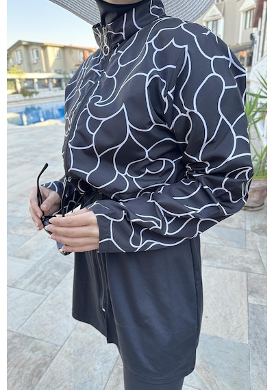 Hmm Swimwear Tam Kapalı Dokuma Tesettür Mayo T244-015 Siyah Siyah