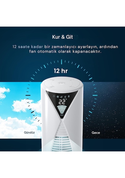 Sessiz Kule Vantilatörü, 46" Uzaktan Kumandalı, 4 Mod