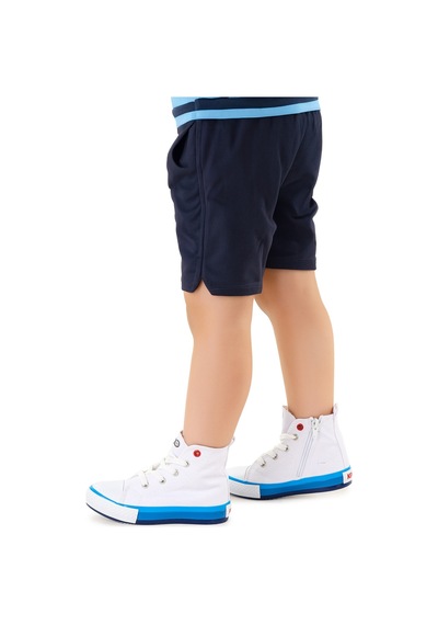 Kiko Kids Tinna Bağcıklı Erkek Çocuk Boğazlı Keten Spor Ayakkabı Beyaz - Mavi