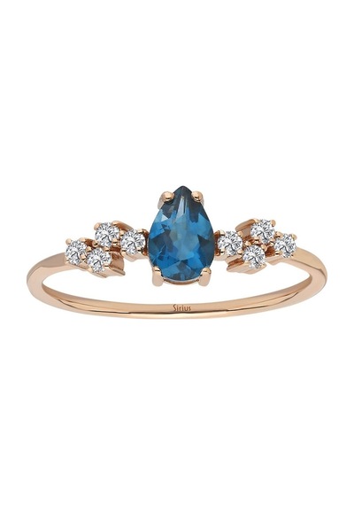 Sirius Pırlanta Ve London Blue Topaz Su Damlası Yüzük 0817R0294