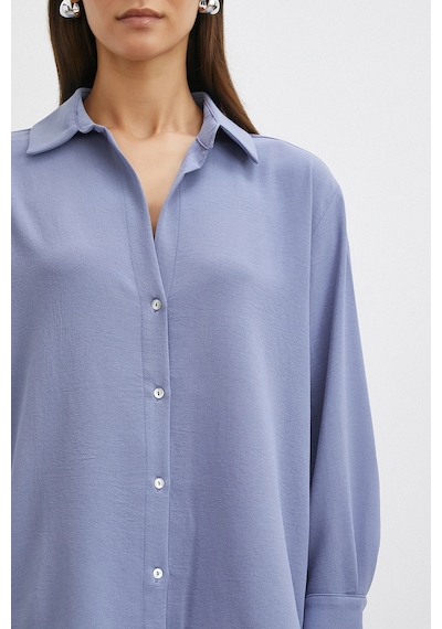 Never More Basic Polyester Gömlek İndigo Indigo