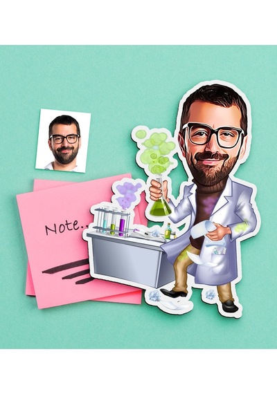 Kişiye Özel Bay Kimya Mühendisi Karikatürlü Ahşap Magnet-1 Çok Renkli