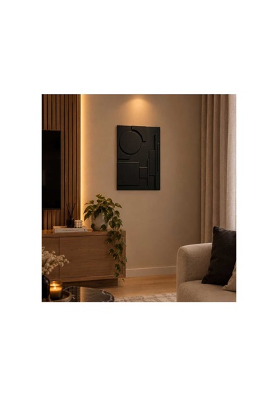 Modern Geometrik Tasarım Tamamı Suntalam Kabartmalı Dekoratif Duvar Tablosu Siyah - 943212241 Siyah
