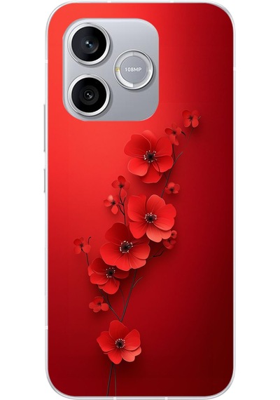 Honor 600 Lite Uyumlu Kırmızı Kardelenler Baskılı Silikon Kılıf Renkli