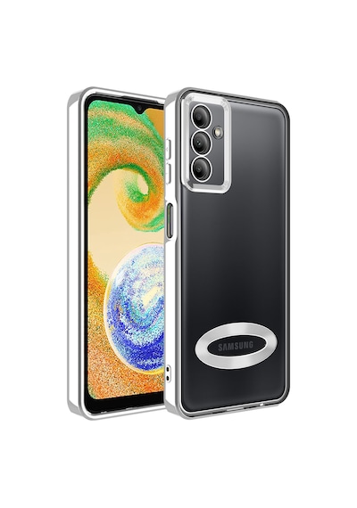 Galaxy A04s Kılıf Kamera Korumalı Logo Gösteren Zore Omega Kapak Gümüş