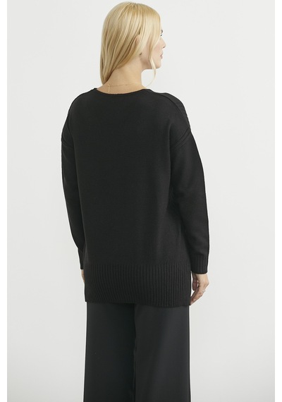Sementa Oversize V Yaka Triko Kazak - Siyah Siyah