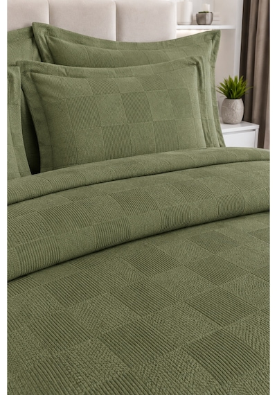 Liva Çift Kişilik Pike Takımı Yatak Örtüsü 2 Yastık Kılıfı Dokulu Pike Seti 220x240 Cm Yeşil