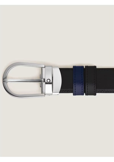 Montblanc At Nalı Tokalı Siyah - Mavi 30 Mm Çift Taraflı Deri Kem Lacivert