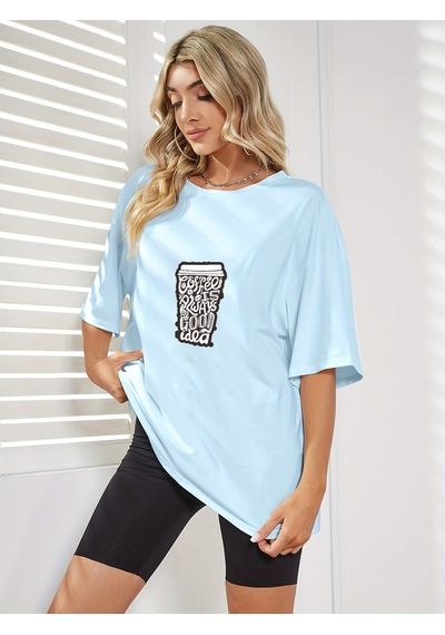 Uyguntarz Unisex Kahve Severlere Özel Tasarım Basklı Tshirt Bebe Mavisi