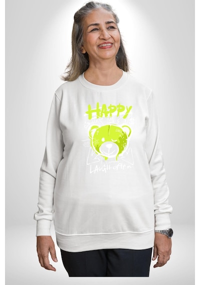 Sık Sık Mutlu Gülmek Teddy Bear Unisex Beyaz Sweatshirt Beyaz