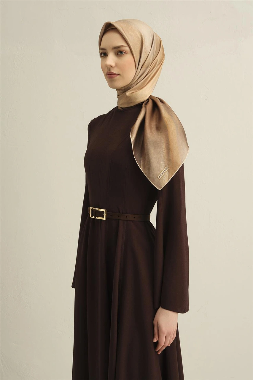 Armine Soyut Desenli Saf İpek Twill Eşarp 9308d 08 Camel