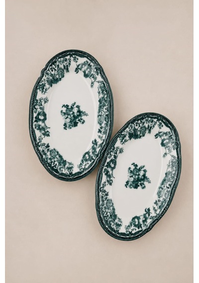 Porser Porselen Velour Green Fulya Kayık Tabak 22cm 2 Parça Çok Renkli