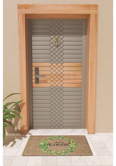 Rugmood Modern Dijtal Baskı Yeşil Yaprak Welcome Dış Kapı Önü Paspası Çok Renkli