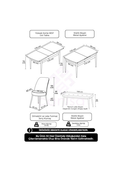 Canisa Concept Zen Serisi 80x132 Mdf Açılabilir Barok Ahşap Desen Masa Takımı 4 Mor Sandalye Ve 1 Bench Barok Masa Sandalye Ve Bench Mor