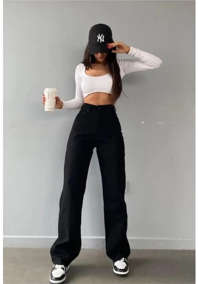 Woddi Nvn Hsn Cnk Xier Siyah Likralı Bel Salaş Jean Pantolon New Sezon
