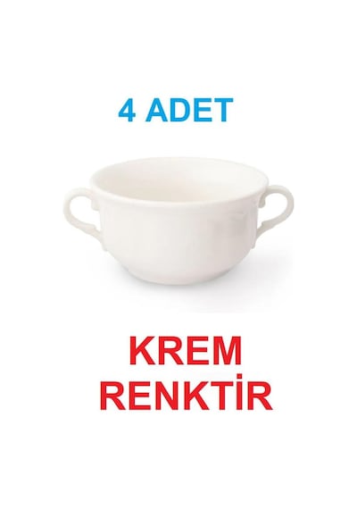 Krem Renk Çift Kulplu Çorbalık Porselen Çorba Kabı Çorba Dondurma Kasesi 12 Cm 350 Cc 4 Adet