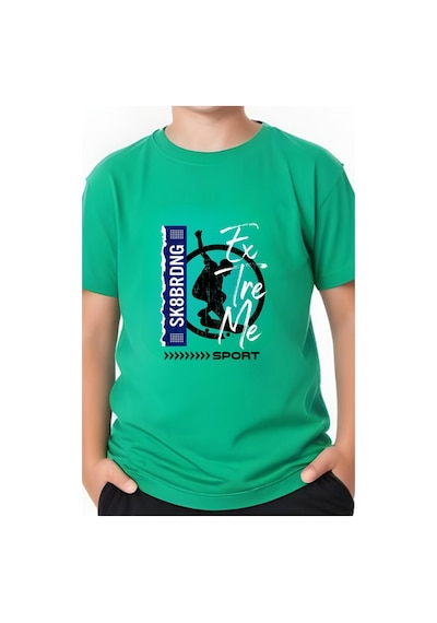 Panios Kids Sk Sport Baskılı Erkek Çocuk Kısa Kollu Yuvarlak Yaka T-shirt Yeşil
