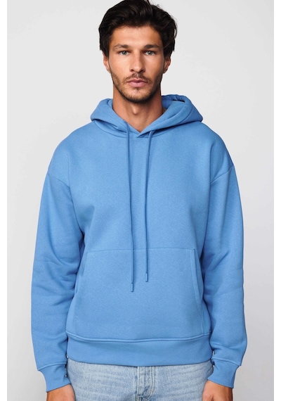Tudors Oversize Pamuk Kapüşonlu Basıc Mavi Unisex Sweatshirt-29405-mavi Mavi
