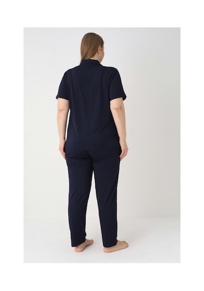 Estiva Kadın Lacivert Kısa Kollu Önden Düğmeli Soft Battal Pijama Takımı Çok renkli
