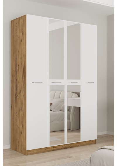 Aeka Ae-3191 Burç Aynalı 4 Kapaklı Çok Bölmeli Askılı Raflı Ve Çekmeceli 210x140x53cm Gardırop Çam - Beyaz Aeka Ae-3191 Burç Aynalı 4 Kapaklı Çok Bölmeli Askılı Raflı Ve Çekmeceli 210x140x53cm Gardırop Çam - Beyaz
