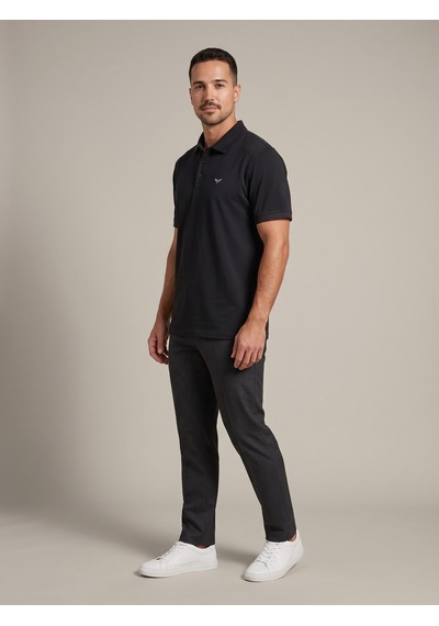 Maccali Erkek Siyah Yazlık Basic Polo Yaka Tişört