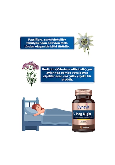 Dynavit Mag Night 30 Tablet - Akşam / Gece Magnezyumu - Magnezyum Bisglisinat, Passiflora, Valerian, B6-uyku
