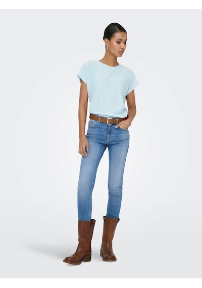 Only Onlmolly S/s O-neck Dobby Top Jrs Kadın T-shirt 15368563 Mavi
