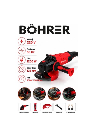 Böhrer Ba011337 1200w Devir Ayarlı Elektrikli Avuç Taşlama Makinesi 125 Mm Köşe Taşlama