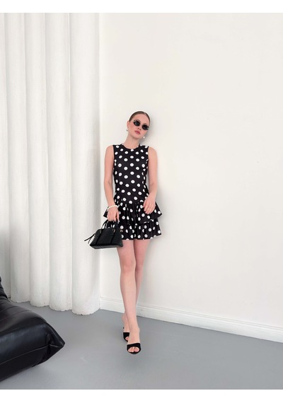 Verymoda Puantiyeli Sıfır Kol Elbise D2946 Siyah