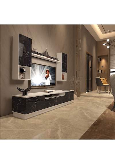 Decoraktiv Trio 5das Mdf Tv Ünitesi Tv Sehpası Beyaz - Siyah Mermer