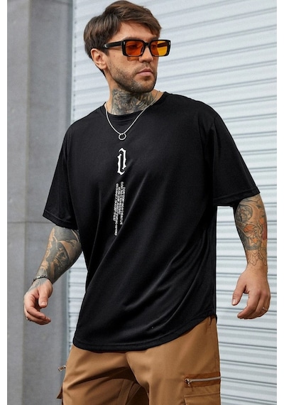 Unisex Aleman Rapero Baskılı T-shirt Siyah